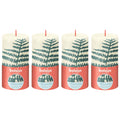 Set of 4 pillar candles - Height 13 cm - Diameter 6.8 cm - Rustic print - Soft pearl - Fern