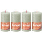 4er-Set Stumpenkerze - Höhe 13 cm - Durchmesser 6,8 cm - Rustik - Nebliges Grün