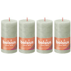 Lot de 4 bougies piliers - Hauteur 13 cm - Diamètre 6,8 cm - Style rustique - Vert brumeux