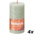 4er-Set Stumpenkerze - Höhe 13 cm - Durchmesser 6,8 cm - Rustik - Nebliges Grün