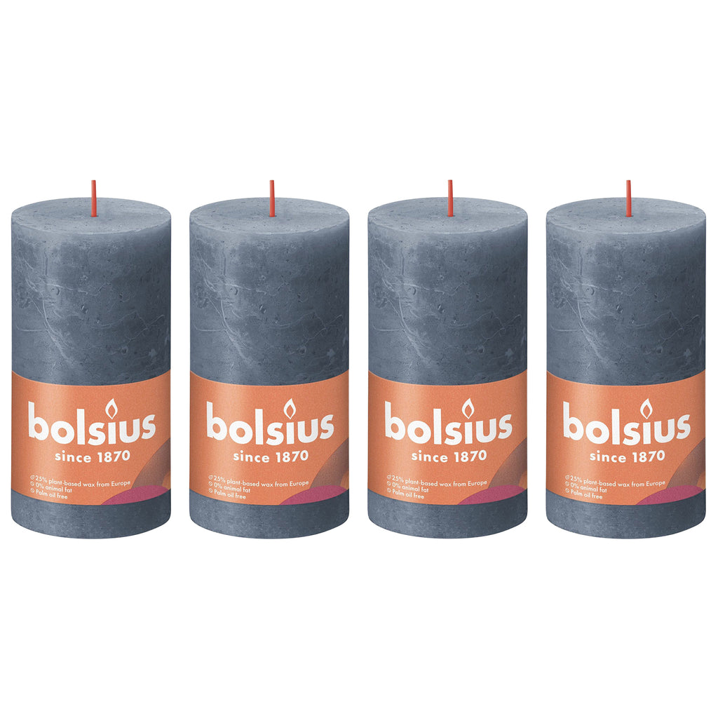 4er-Set Stumpenkerze - Höhe 13 cm - Durchmesser 6,8 cm - Rustik - Hortensienblau