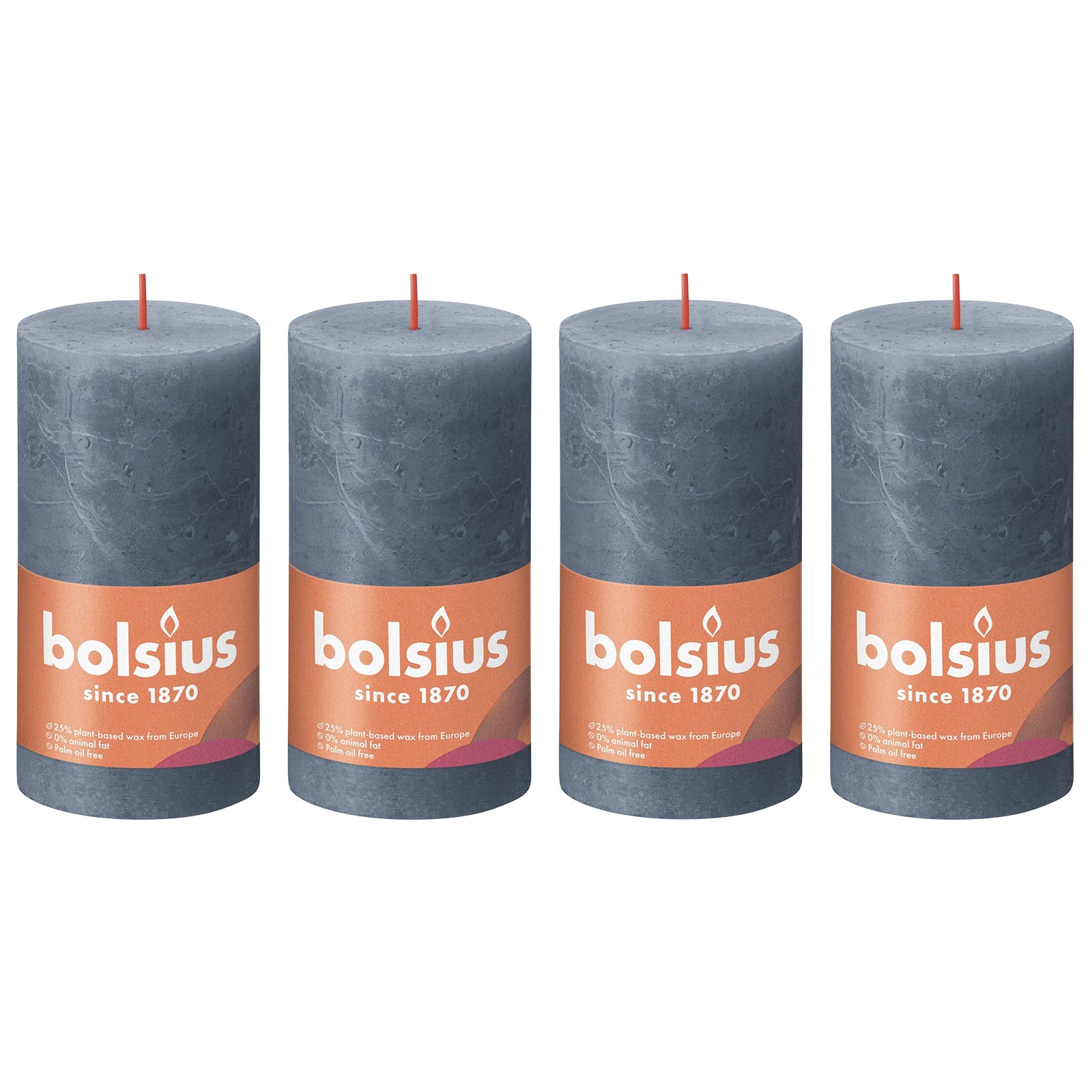 4er-Set Stumpenkerze - Höhe 13 cm - Durchmesser 6,8 cm - Rustik - Hortensienblau