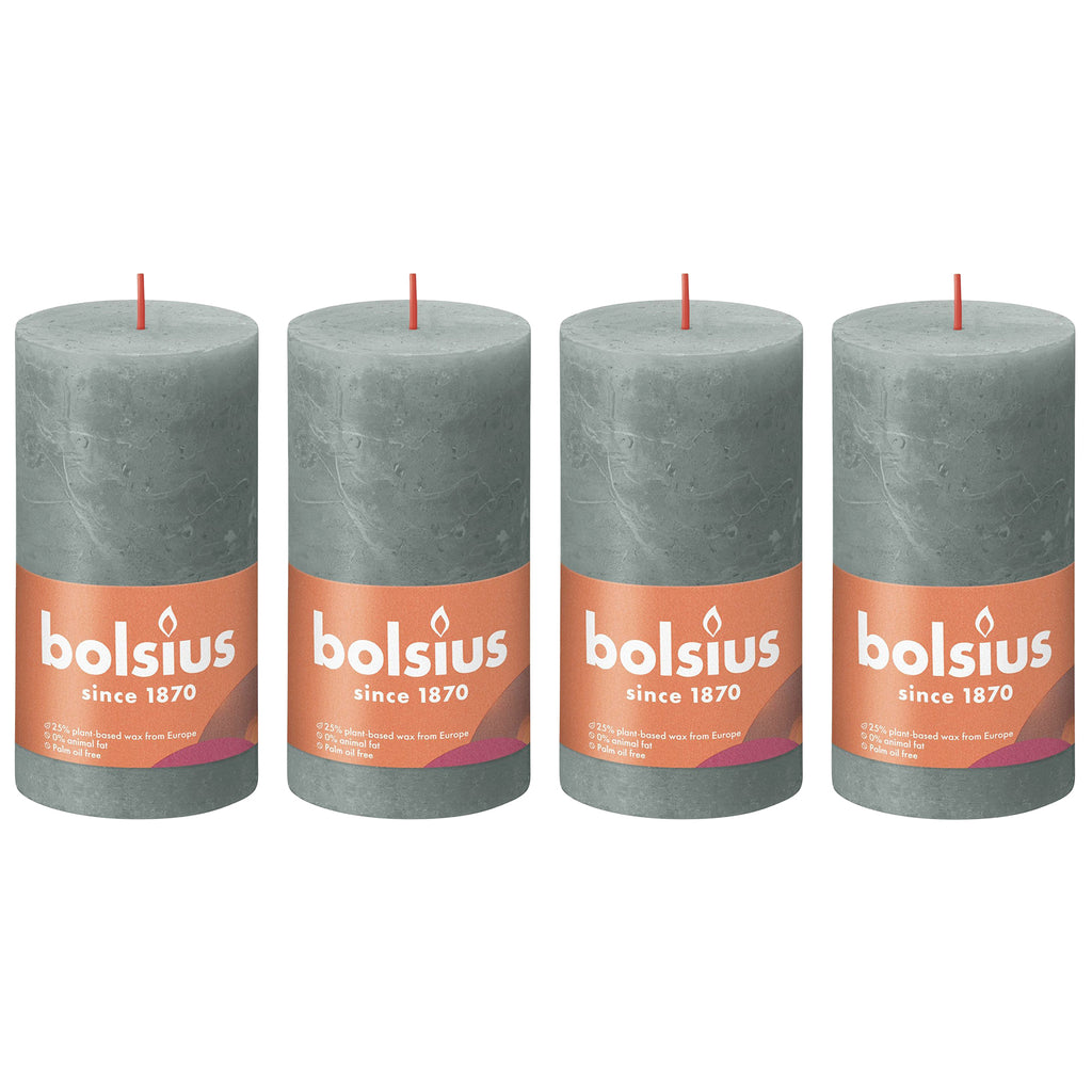 4er-Set Stumpenkerze - Höhe 13 cm - Durchmesser 6,8 cm - Rustik - Eukalyptusgrün