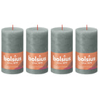 4er-Set Stumpenkerze - Höhe 13 cm - Durchmesser 6,8 cm - Rustik - Eukalyptusgrün