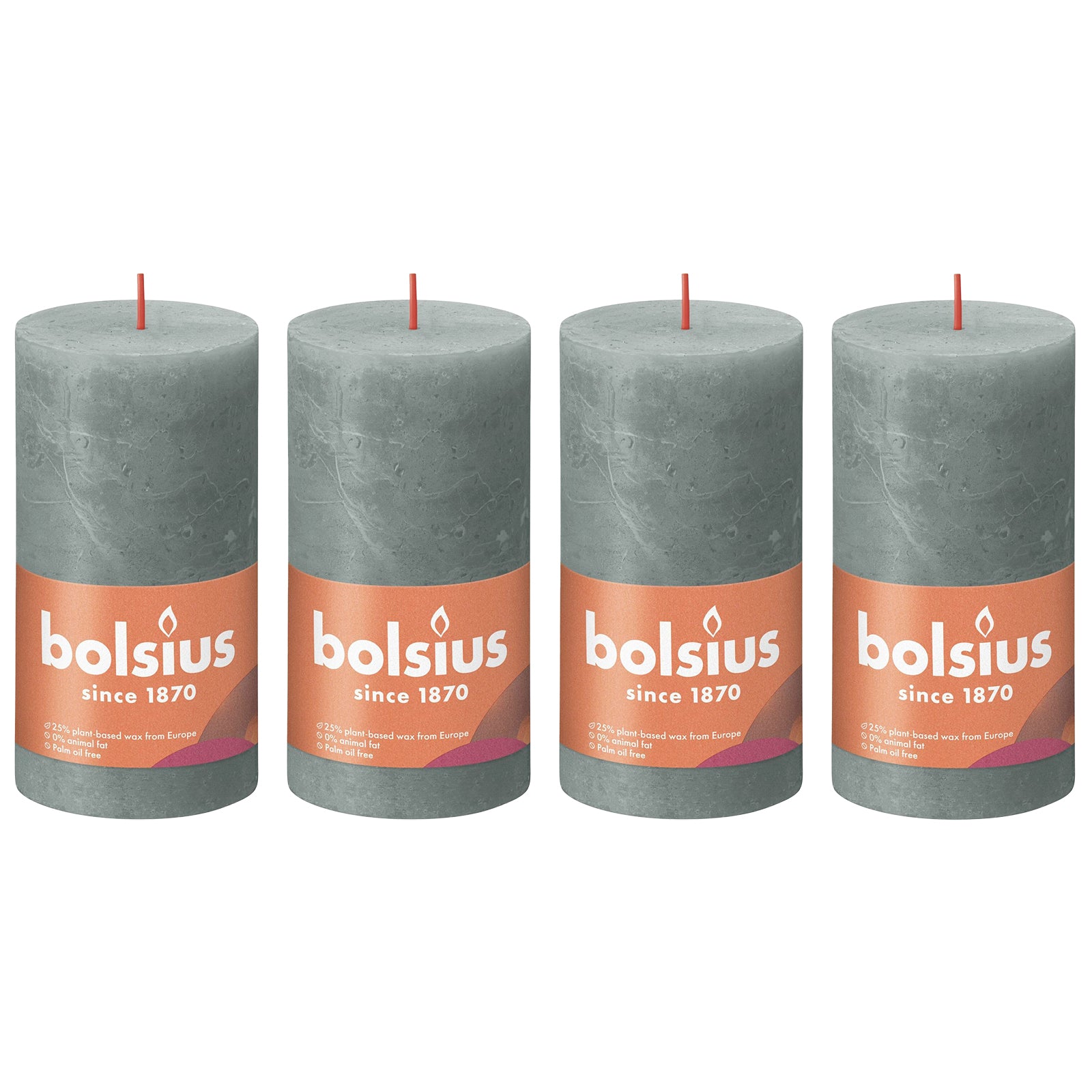 4er-Set Stumpenkerze - Höhe 13 cm - Durchmesser 6,8 cm - Rustik - Eukalyptusgrün