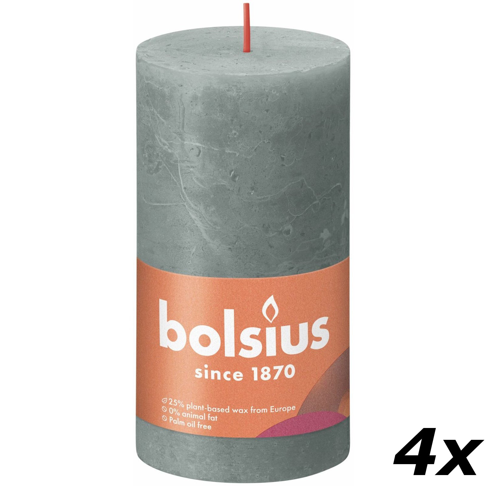 4er-Set Stumpenkerze - Höhe 13 cm - Durchmesser 6,8 cm - Rustik - Eukalyptusgrün