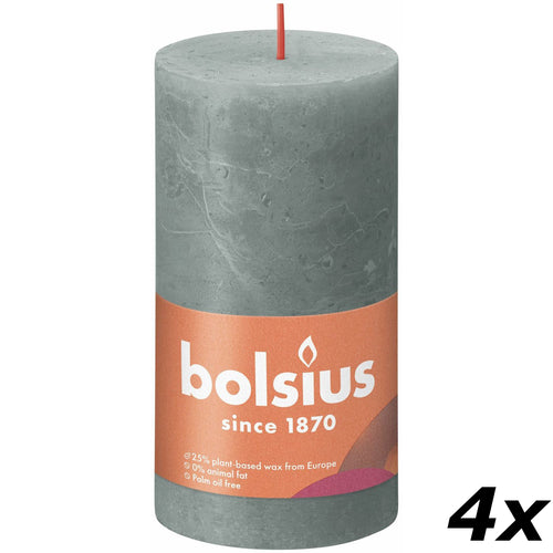 Set of 4 pillar candles - Height 13 cm - Diameter 6.8 cm - Rustic - Eucalyptus green
