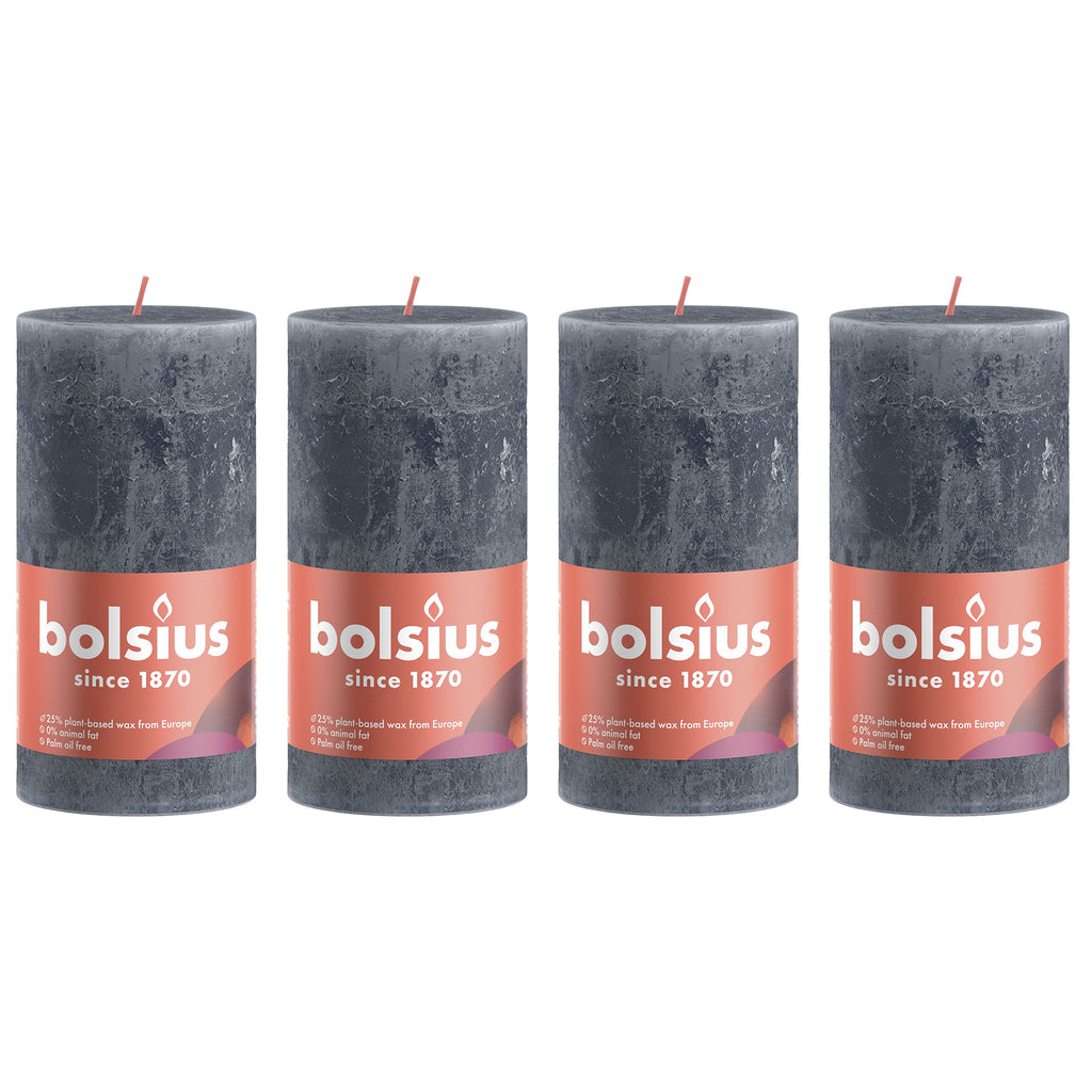 Lot de 4 bougies piliers - Hauteur 13 cm - Diamètre 6,8 cm - Style rustique - Bleu ardoise
