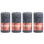 Lot de 4 bougies piliers - Hauteur 13 cm - Diamètre 6,8 cm - Style rustique - Bleu ardoise