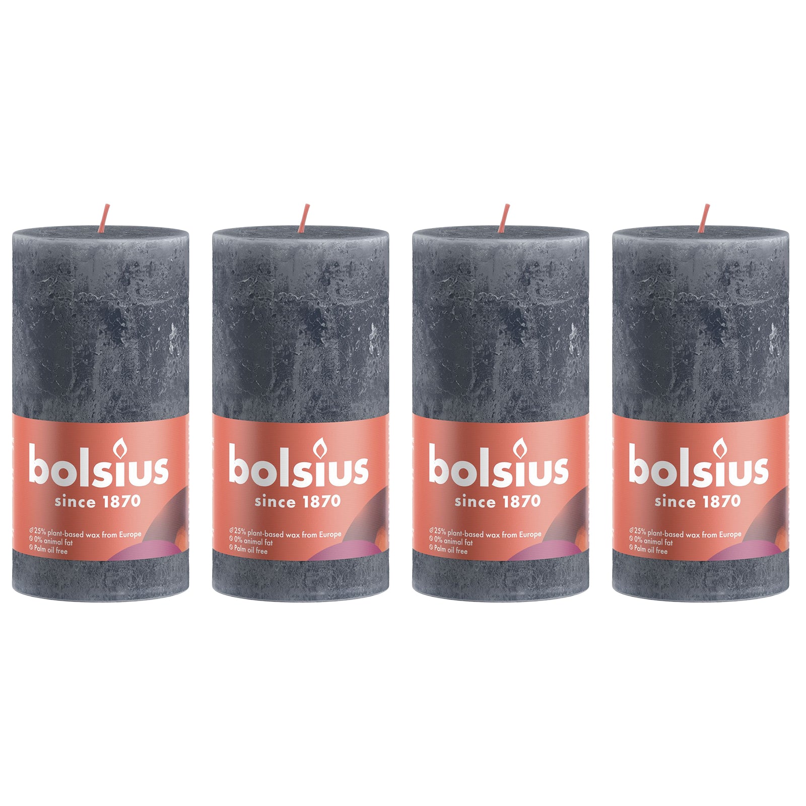 Lot de 4 bougies piliers - Hauteur 13 cm - Diamètre 6,8 cm - Style rustique - Bleu ardoise