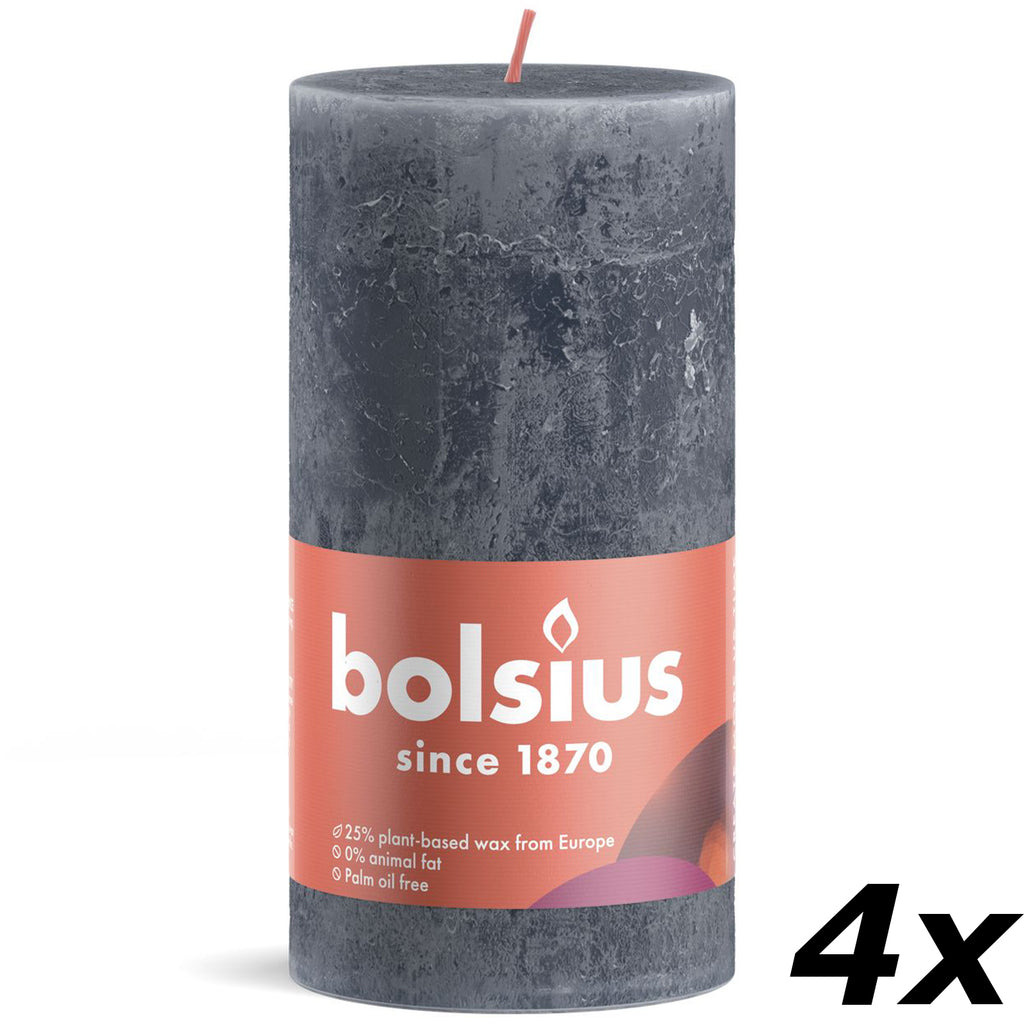 Lot de 4 bougies piliers - Hauteur 13 cm - Diamètre 6,8 cm - Style rustique - Bleu ardoise