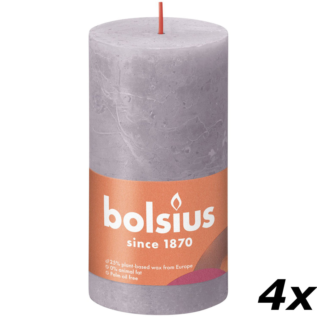 4er-Set Stumpenkerze - Höhe 13 cm - Durchmesser 6,8 cm - Rustik - Gefrorener Lavendel