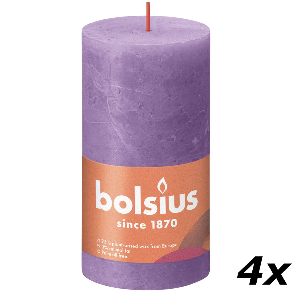 4er-Set Stumpenkerze - Höhe 13 cm - Durchmesser 6,8 cm - Rustik - Blühendes Veilchen