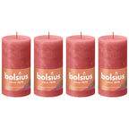 4er-Set Stumpenkerze - Höhe 13 cm - Durchmesser 6,8 cm - Rustik - Rosa Blüte