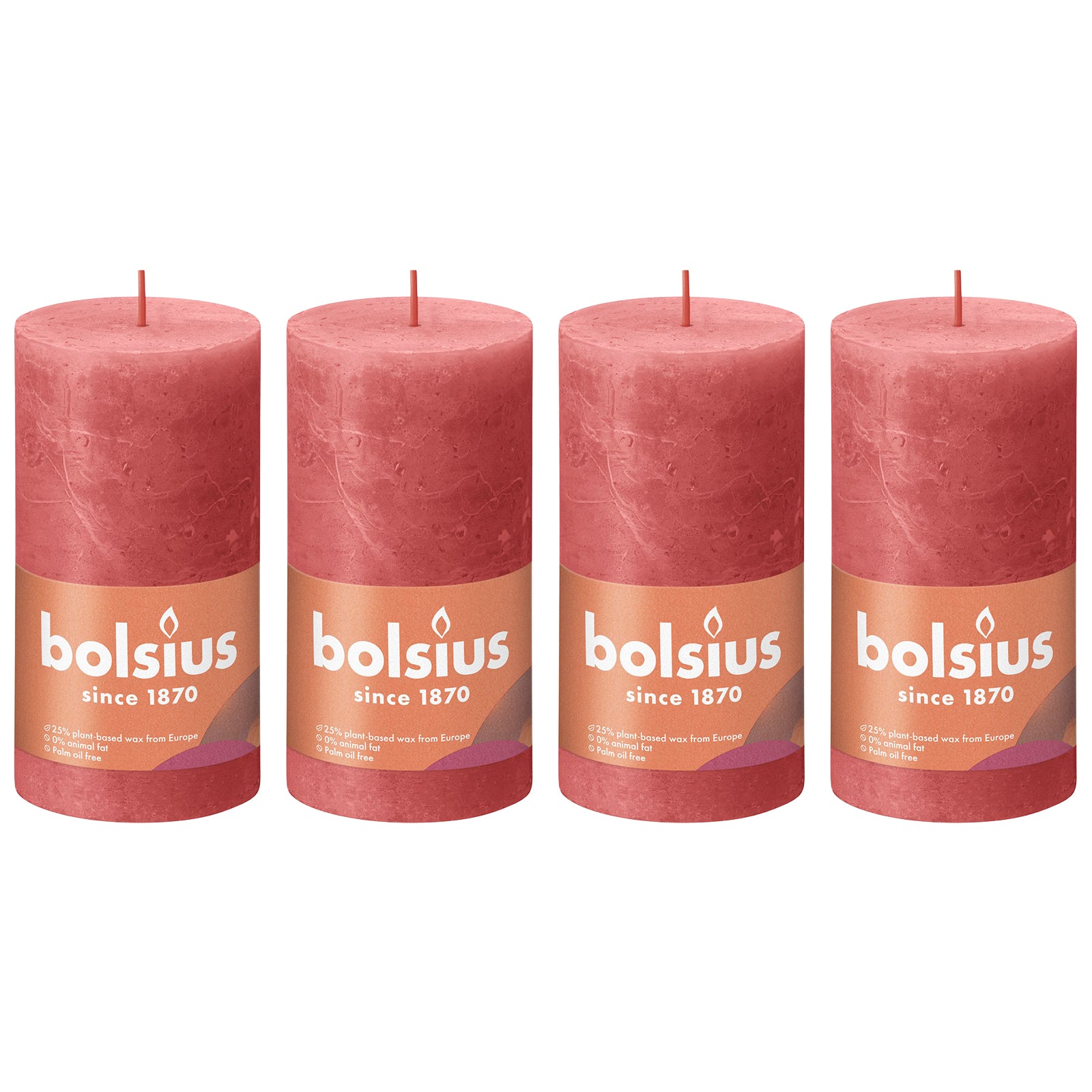 4er-Set Stumpenkerze - Höhe 13 cm - Durchmesser 6,8 cm - Rustik - Rosa Blüte