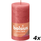 4er-Set Stumpenkerze - Höhe 13 cm - Durchmesser 6,8 cm - Rustik - Rosa Blüte