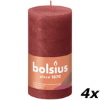 4er-Set Stumpenkerze - Höhe 13 cm - Durchmesser 6,8 cm - Rustik - Zartes Rot