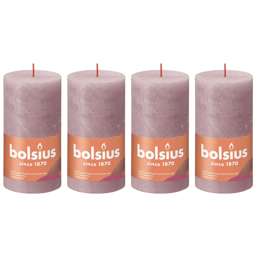 4er-Set Stumpenkerze - Höhe 13 cm - Durchmesser 6,8 cm - Rustik - Eschenrose