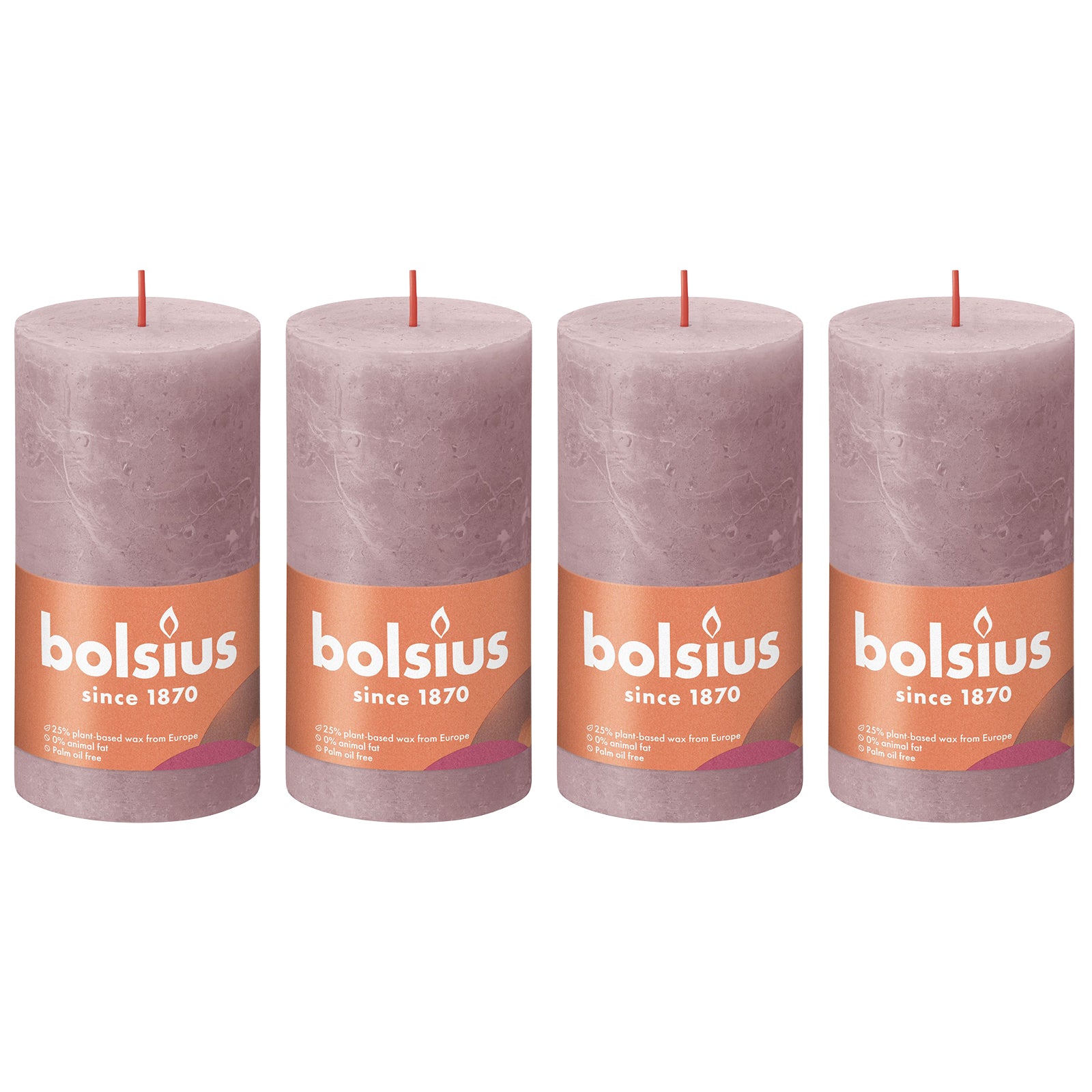 4er-Set Stumpenkerze - Höhe 13 cm - Durchmesser 6,8 cm - Rustik - Eschenrose