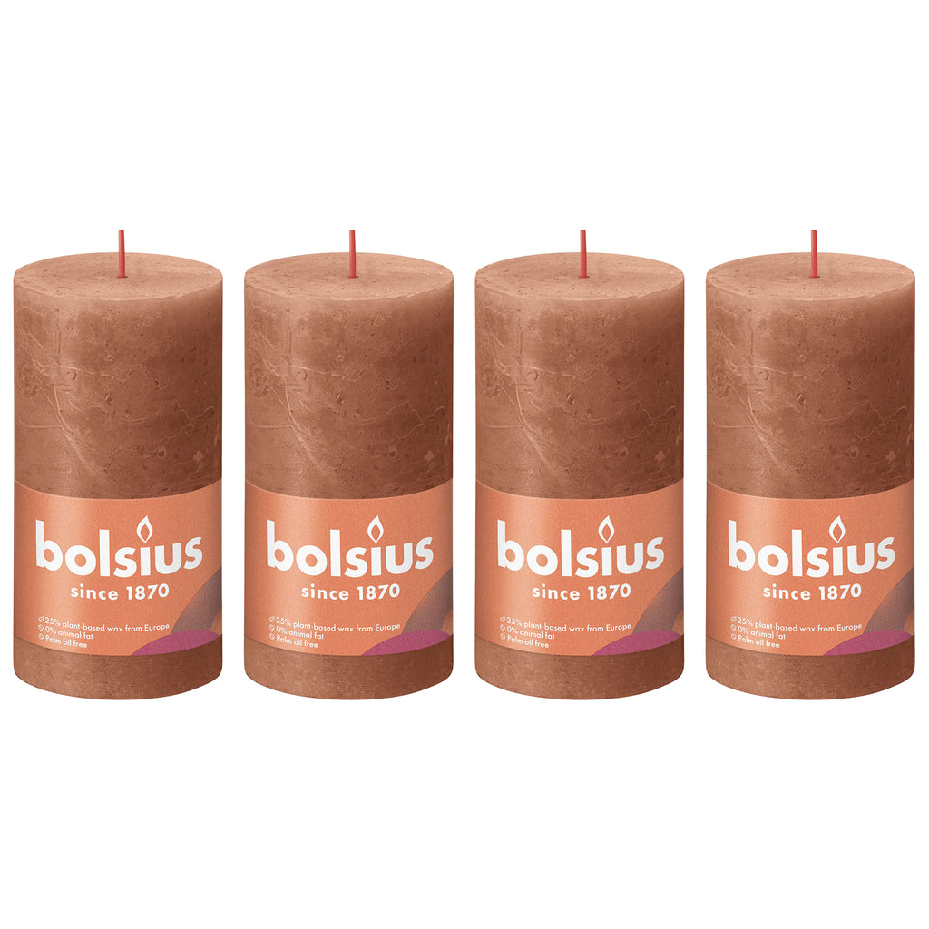 4er-Set Stumpenkerze - Höhe 13 cm - Durchmesser 6,8 cm - Rustik - Rostiges Rosa