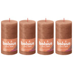 4er-Set Stumpenkerze - Höhe 13 cm - Durchmesser 6,8 cm - Rustik - Rostiges Rosa