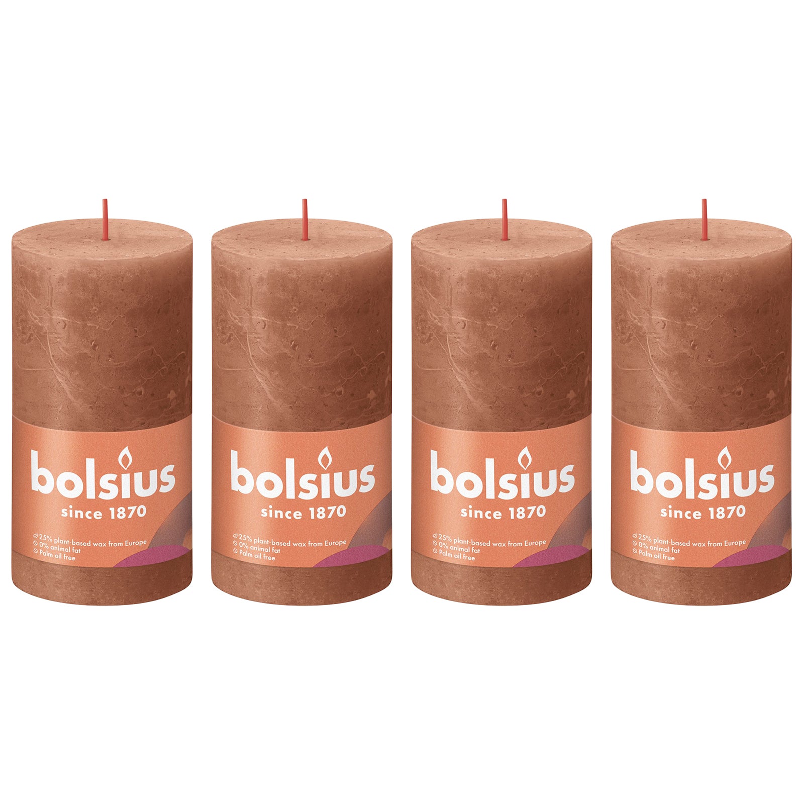 4er-Set Stumpenkerze - Höhe 13 cm - Durchmesser 6,8 cm - Rustik - Rostiges Rosa