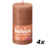 4er-Set Stumpenkerze - Höhe 13 cm - Durchmesser 6,8 cm - Rustik - Rostiges Rosa