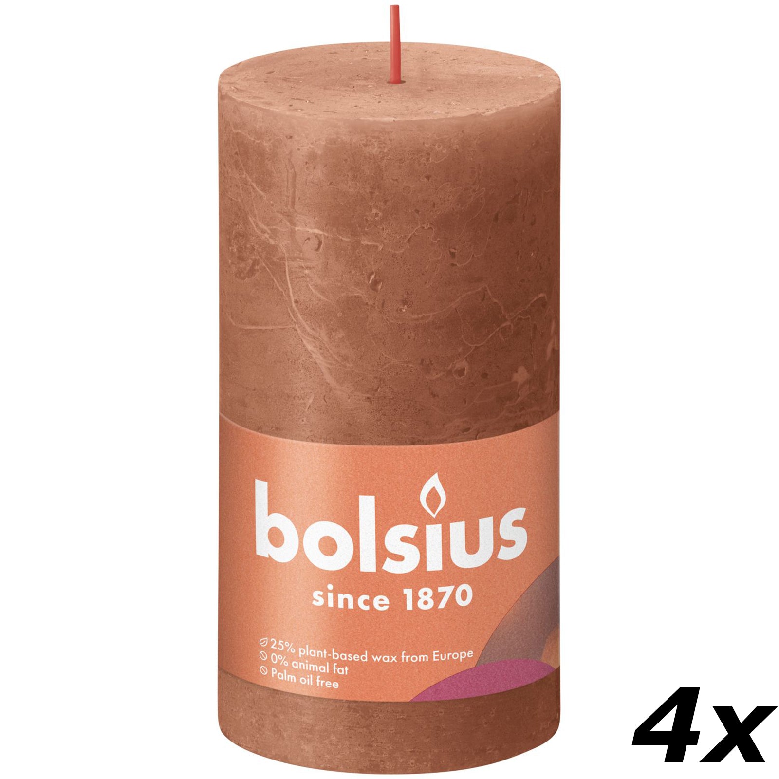 4er-Set Stumpenkerze - Höhe 13 cm - Durchmesser 6,8 cm - Rustik - Rostiges Rosa