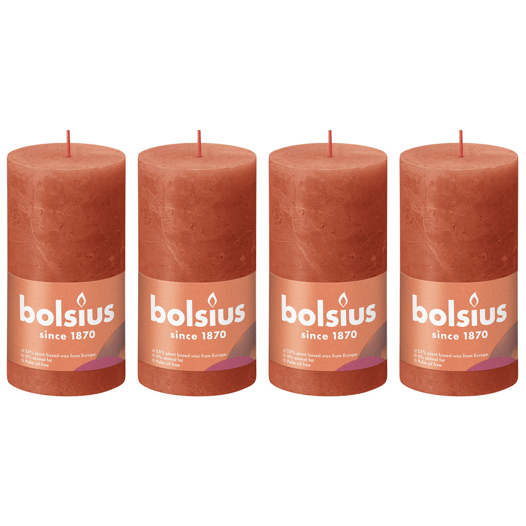 4er-Set Stumpenkerze - Höhe 13 cm - Durchmesser 6,8 cm - Rustik - Herbstliches Orange