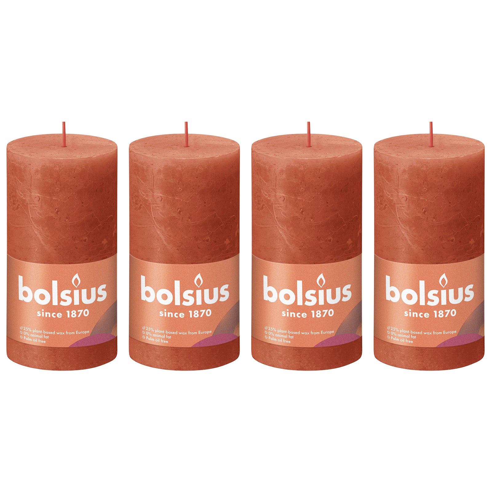 4er-Set Stumpenkerze - Höhe 13 cm - Durchmesser 6,8 cm - Rustik - Herbstliches Orange