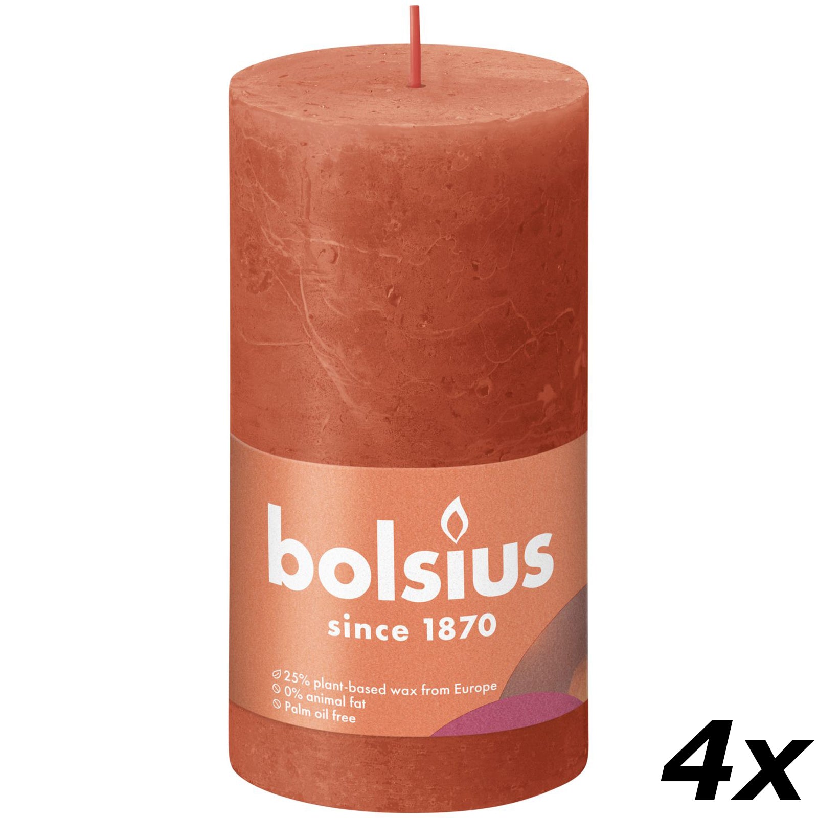 4er-Set Stumpenkerze - Höhe 13 cm - Durchmesser 6,8 cm - Rustik - Herbstliches Orange