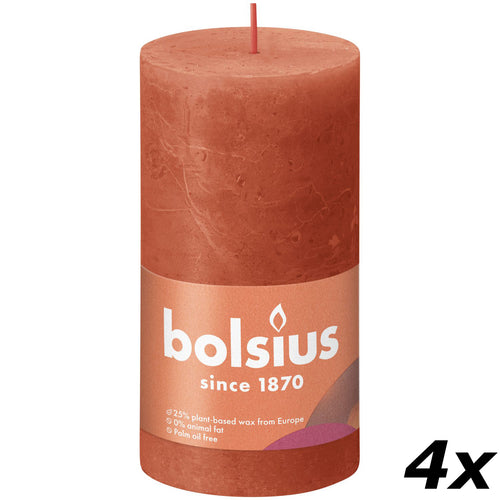 Set of 4 pillar candles - Height 13 cm - Diameter 6.8 cm - Rustic - Autumnal Orange