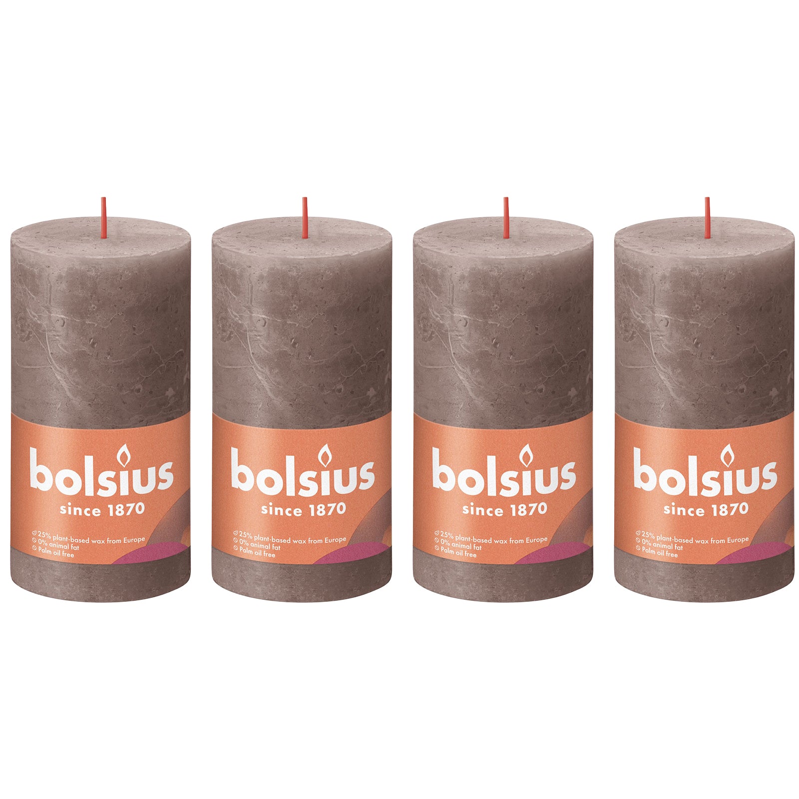Set of 4 pillar candles - Height 13 cm - Diameter 6.8 cm - Rustic - Rustic Taupe
