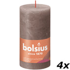 4er-Set Stumpenkerze - Höhe 13 cm - Durchmesser 6,8 cm - Rustik - Rustikales Taupe