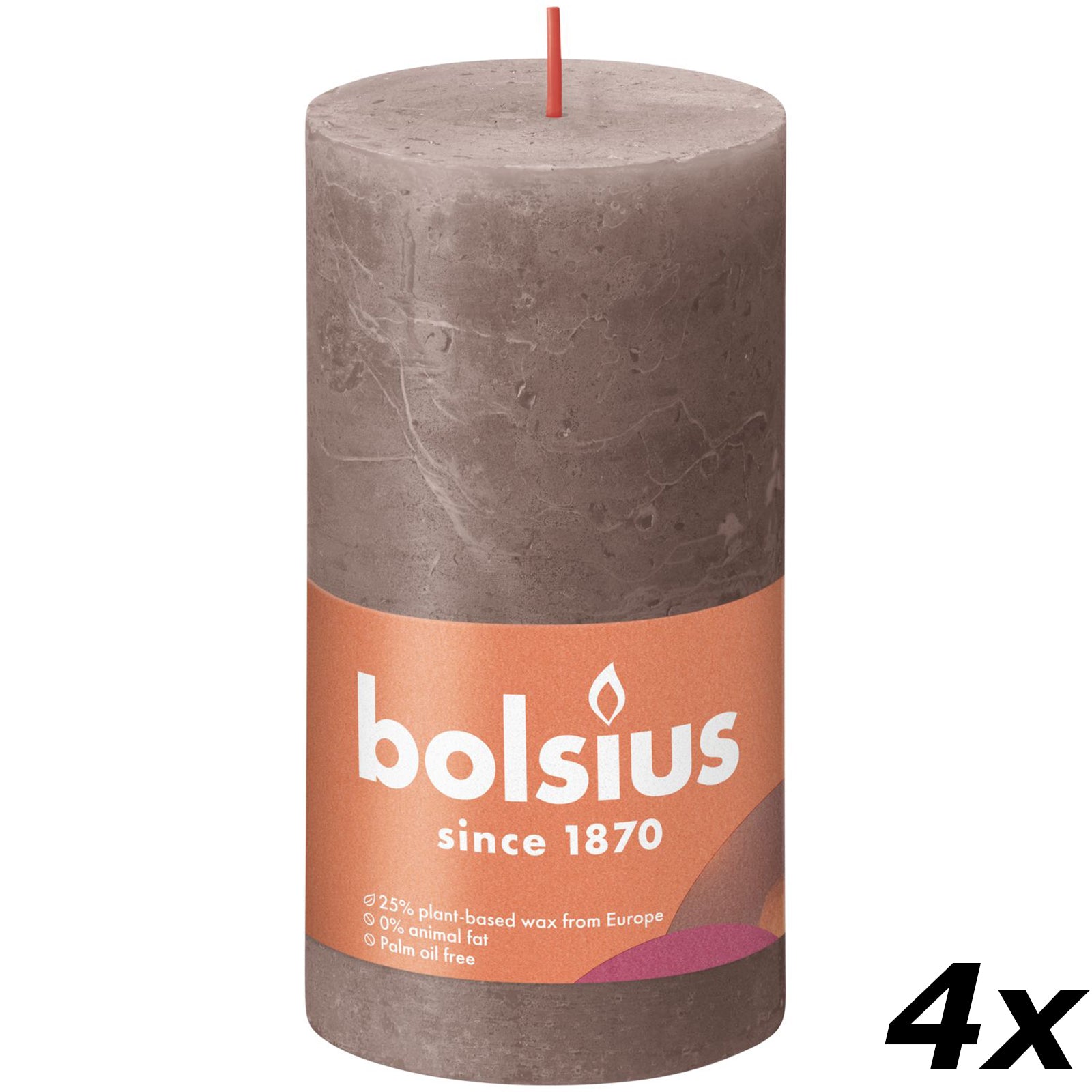 4er-Set Stumpenkerze - Höhe 13 cm - Durchmesser 6,8 cm - Rustik - Rustikales Taupe