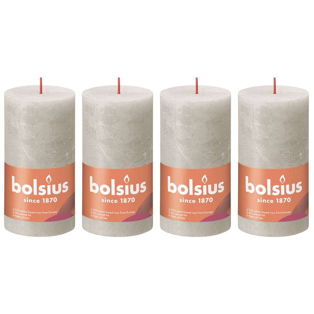 4er-Set Stumpenkerze - Höhe 13 cm - Durchmesser 6,8 cm - Rustik - Sandgrau