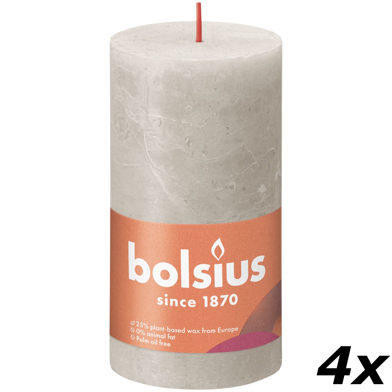 4er-Set Stumpenkerze - Höhe 13 cm - Durchmesser 6,8 cm - Rustik - Sandgrau