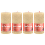 4er-Set Stumpenkerze - Höhe 13 cm - Durchmesser 6,8 cm - Rustik - Haferbeige