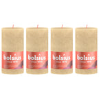 Lot de 4 bougies piliers - Hauteur 13 cm - Diamètre 6,8 cm - Style rustique - Beige avoine