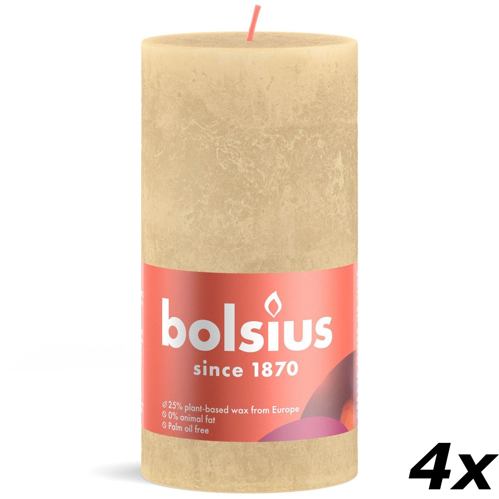 Lot de 4 bougies piliers - Hauteur 13 cm - Diamètre 6,8 cm - Style rustique - Beige avoine
