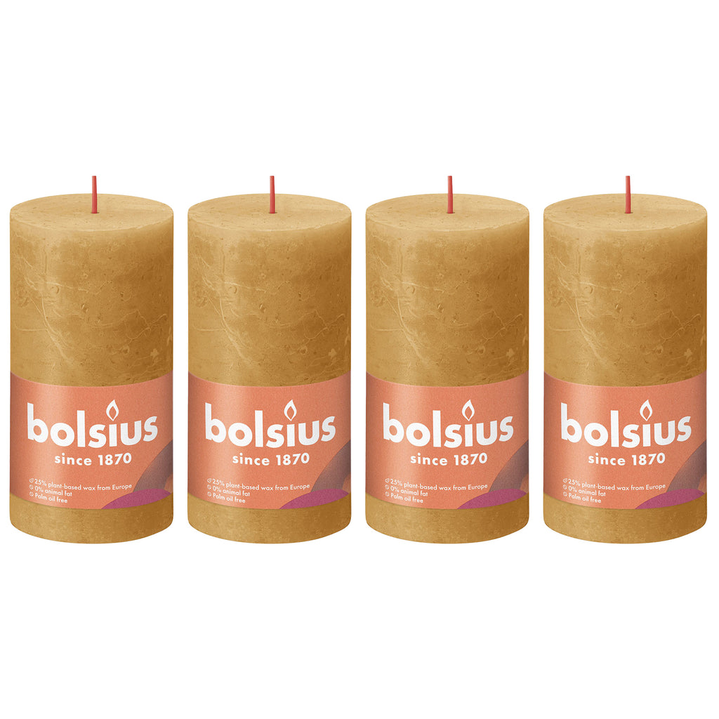 Lot de 4 bougies piliers - Hauteur 13 cm - Diamètre 6,8 cm - Style rustique - Jaune miel