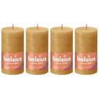 Lot de 4 bougies piliers - Hauteur 13 cm - Diamètre 6,8 cm - Style rustique - Jaune miel