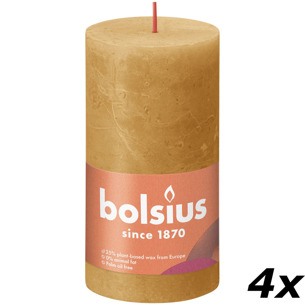 4er-Set Stumpenkerze - Höhe 13 cm - Durchmesser 6,8 cm - Rustik - Honigwabengelb