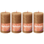 Lot de 4 bougies piliers - Hauteur 13 cm - Diamètre 6,8 cm - Style rustique - Brun épicé