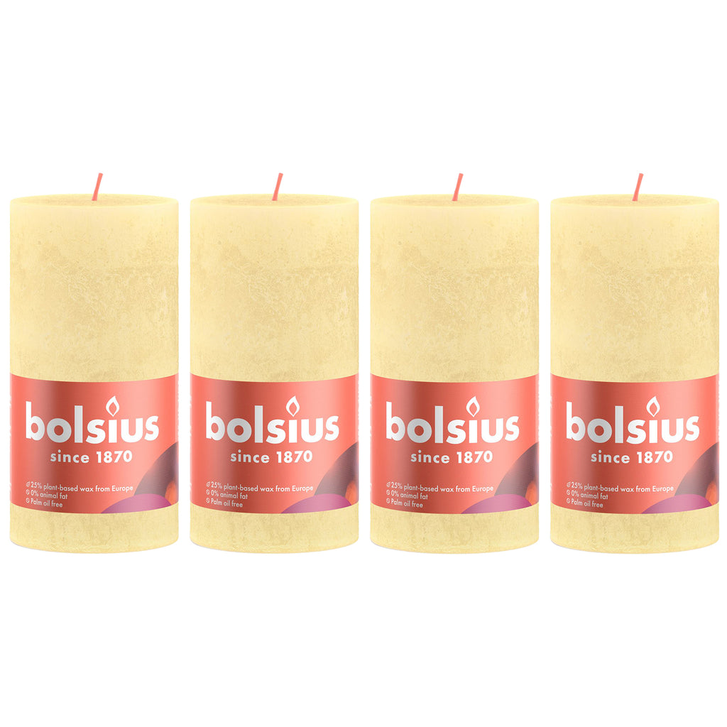 4er-Set Stumpenkerze - Höhe 13 cm - Durchmesser 6,8 cm - Rustik - zartes Gelb