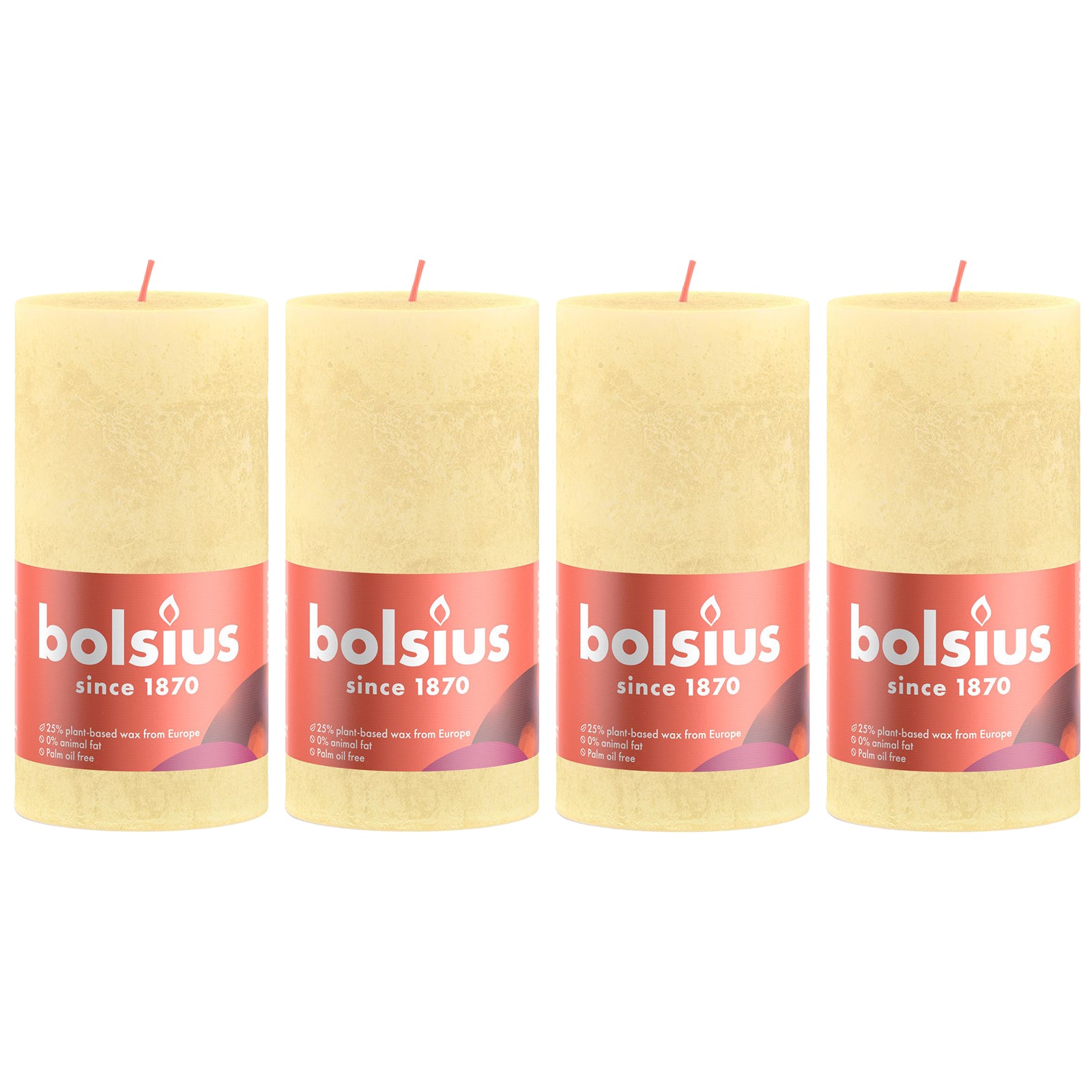 4er-Set Stumpenkerze - Höhe 13 cm - Durchmesser 6,8 cm - Rustik - zartes Gelb