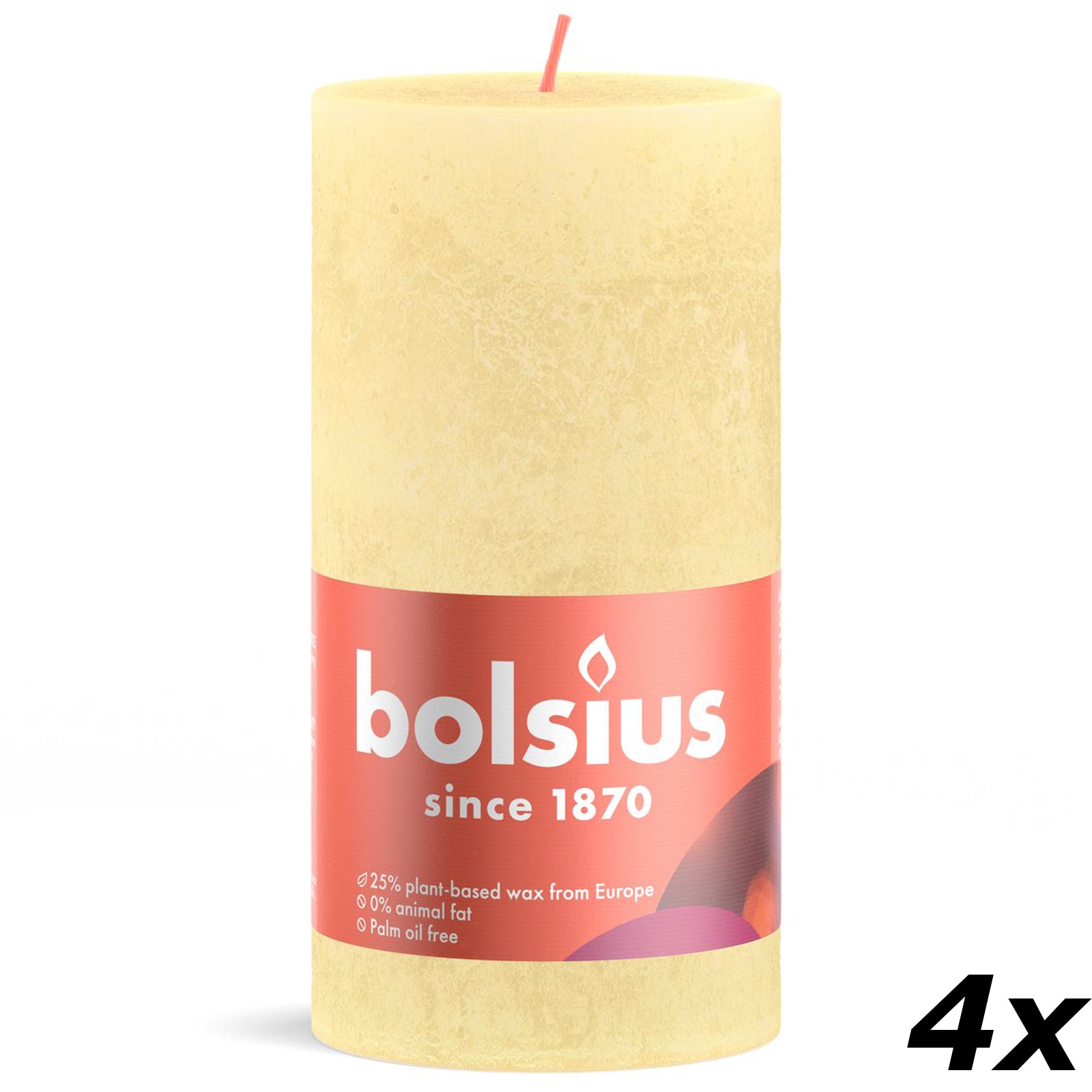 4er-Set Stumpenkerze - Höhe 13 cm - Durchmesser 6,8 cm - Rustik - zartes Gelb