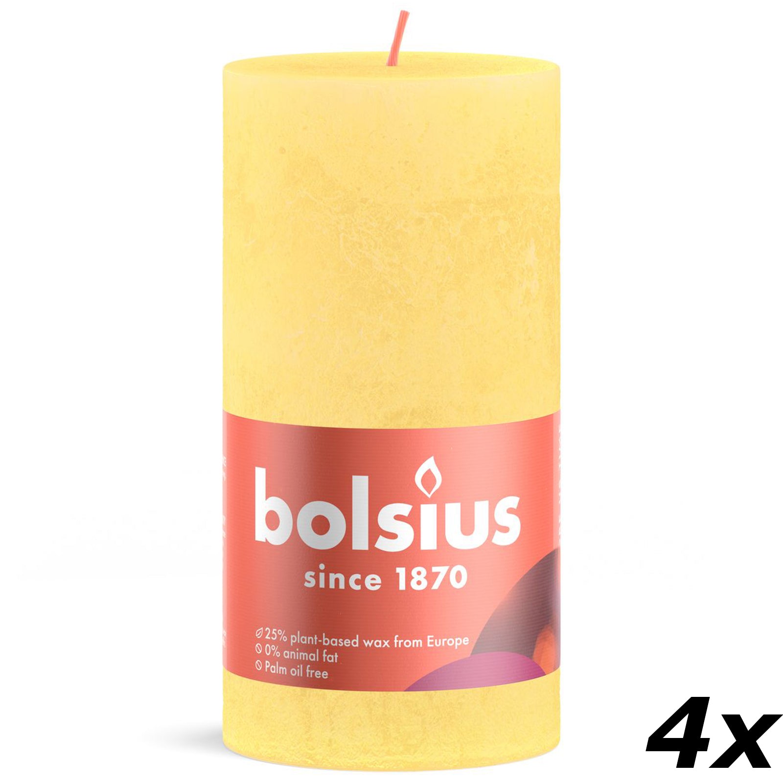 4er-Set Stumpenkerze - Höhe 13 cm - Durchmesser 6,8 cm - Rustik - Sonnengelb