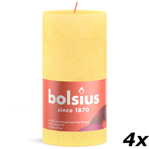 Set of 4 pillar candles - Height 13 cm - Diameter 6.8 cm - Rustic - Sunny yellow