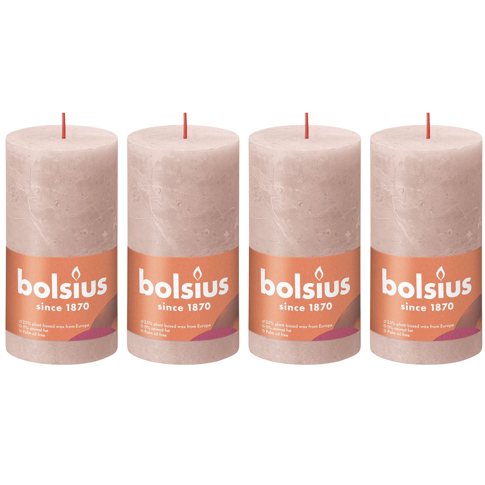 4er-Set Stumpenkerze - Höhe 13 cm - Durchmesser 6,8 cm - Rustik - Nebliges Rosa